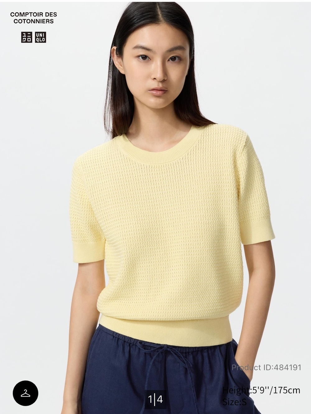 Comptoir Des Cotonniers Short-Sleeve Textured Knit Top in Pale Yellow